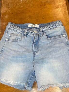 Judy Blue Braid Trim Waist High Rise Fray Hem Denim Shorts